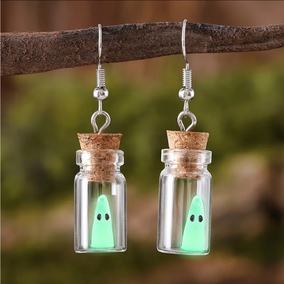 Glow In The Dark Ghosts in Glass Bottle Earrings - Picture 4 of 5